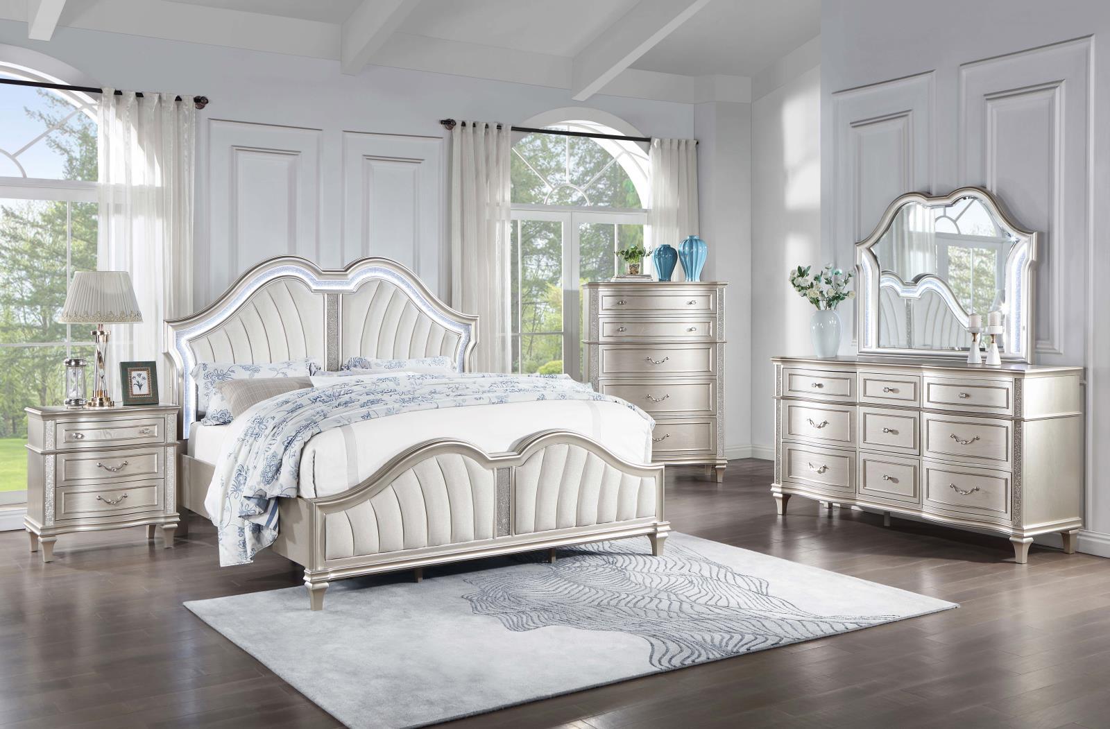 Evangeline bedroom set including dresser and mirror in silver oak finish
