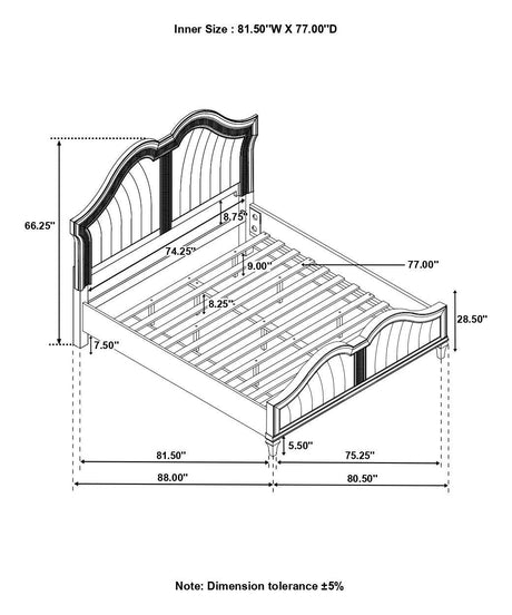 Evangeline 5-Piece Upholstered Platform Eastern King Bedroom Set Ivory And Silver Oak