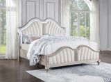 Evangeline Tufted Upholstered Platform Eastern King Bed Ivory and Silver Oak front view
