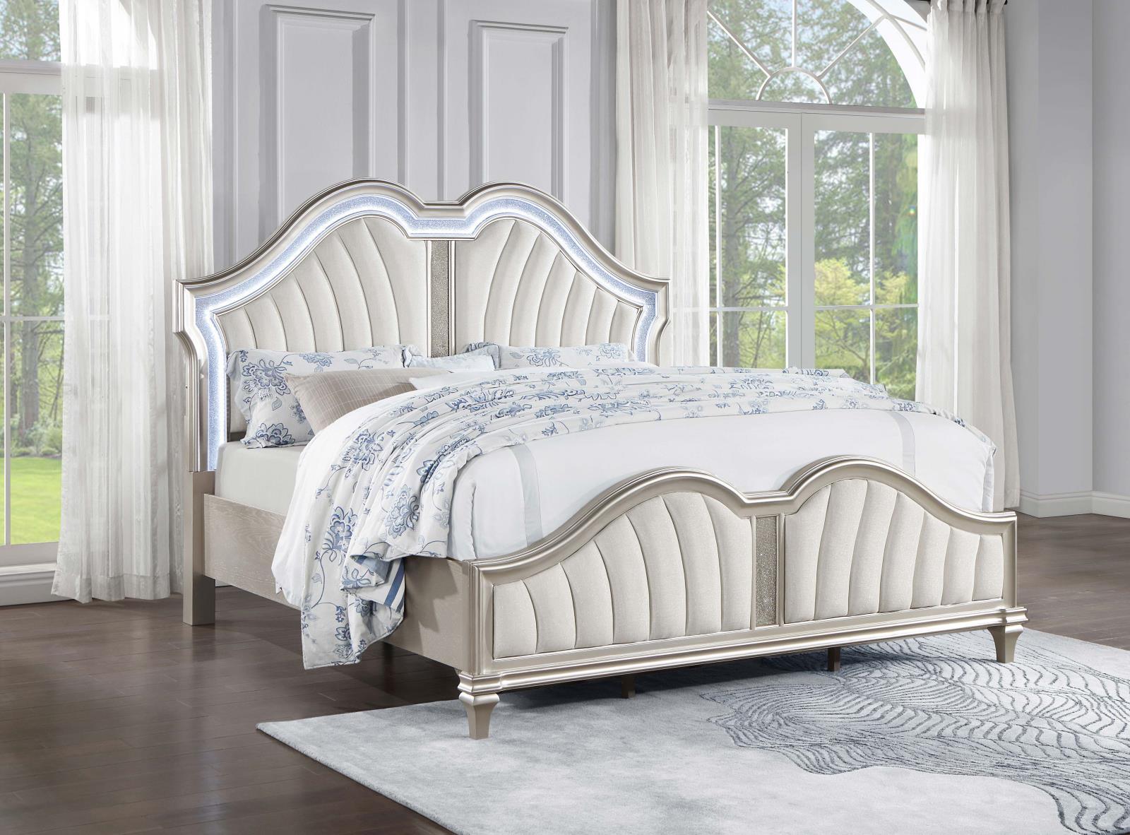 Evangeline Tufted Upholstered Platform Queen Bed Ivory And Silver Oak - Ella Furniture