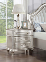 Evangeline 3-Drawer Nightstand Silver Oak front angle