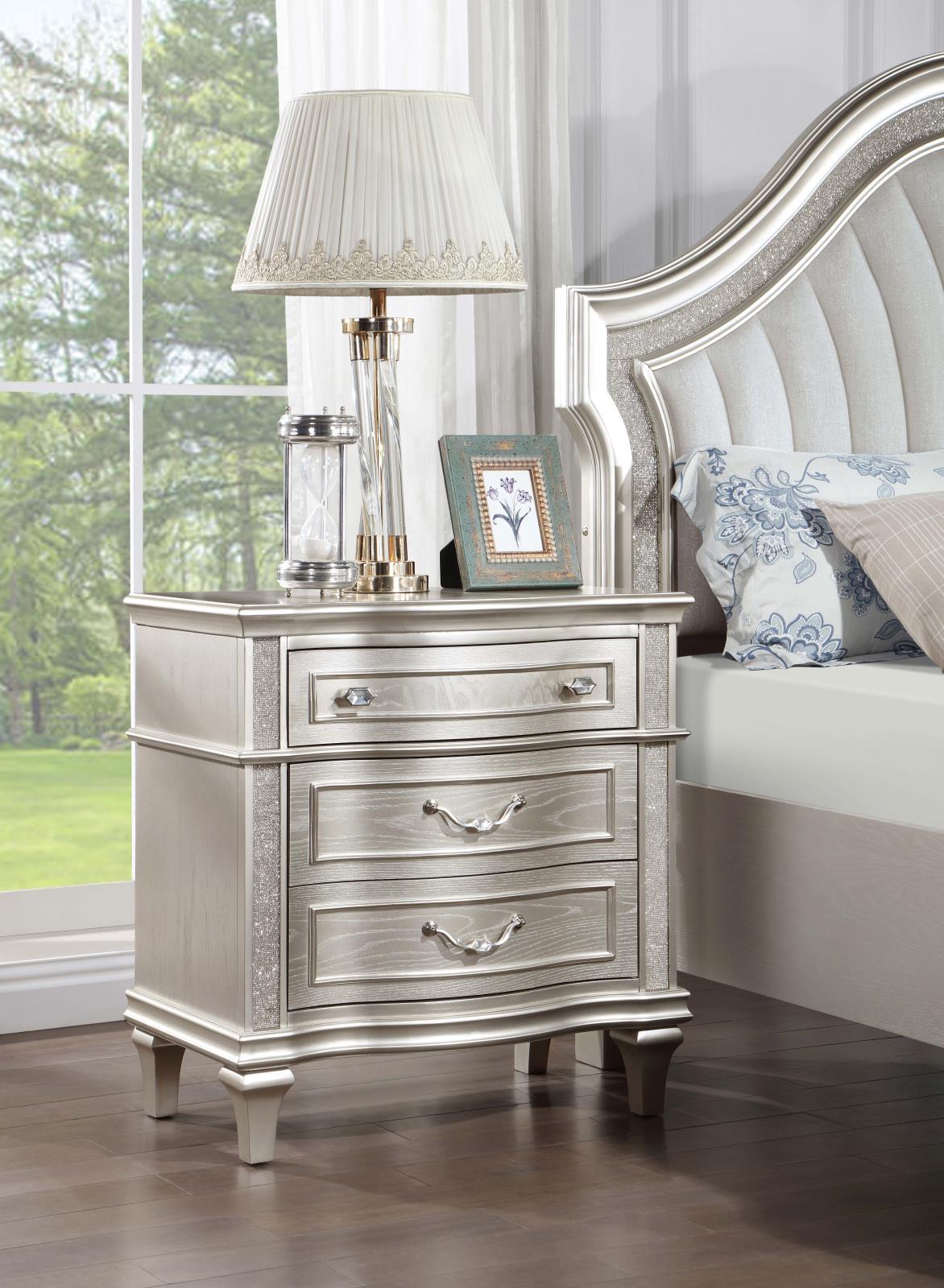 Evangeline 3-Drawer Nightstand Silver Oak - Ella Furniture