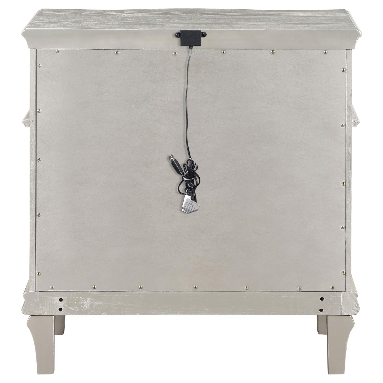 Nightstand with USB outlet visible