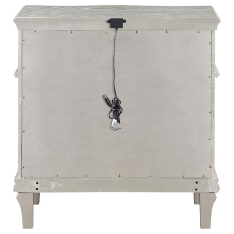 Nightstand with USB outlet visible