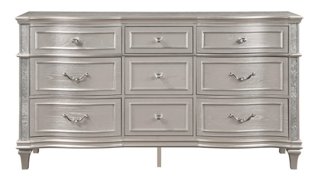 Evangeline dresser top drawer showing grey felt lining and jewelry tray