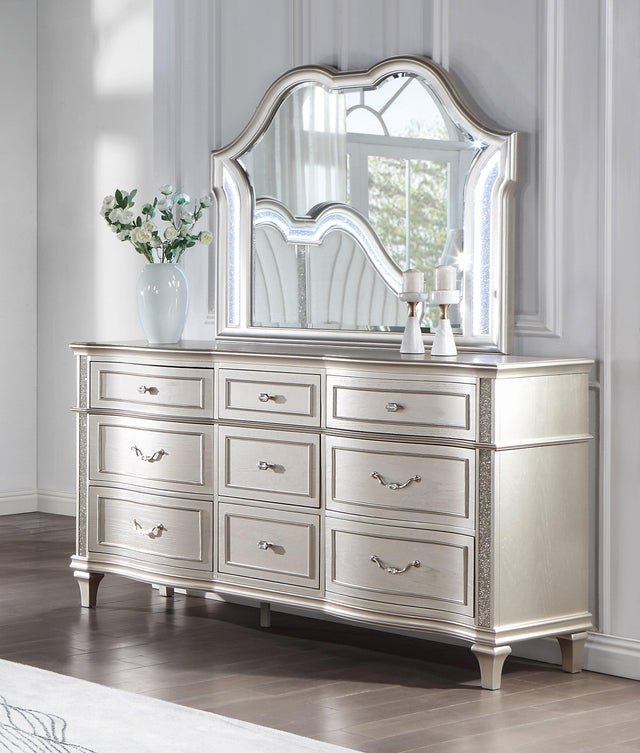 Evangeline Camel Top Dresser Mirror Silver Oak - Ella Furniture