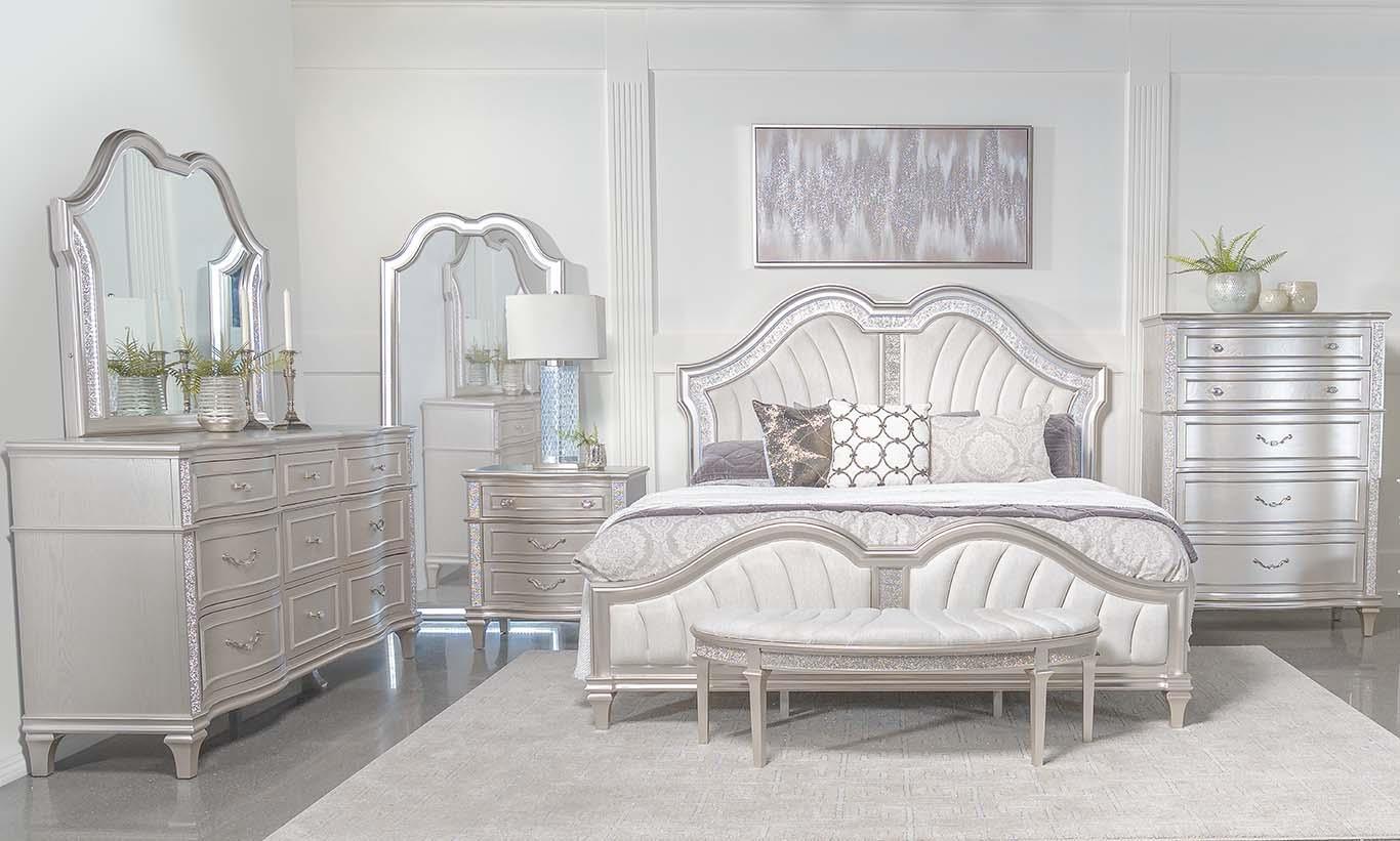 Full height view of Evangeline 6-Drawer Chest in silver oak finish