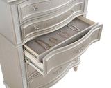Drawer detail showing dovetail joinery and metal glides