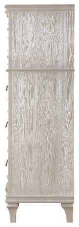 Side view of Evangeline 6-Drawer Chest showcasing glittering side panels