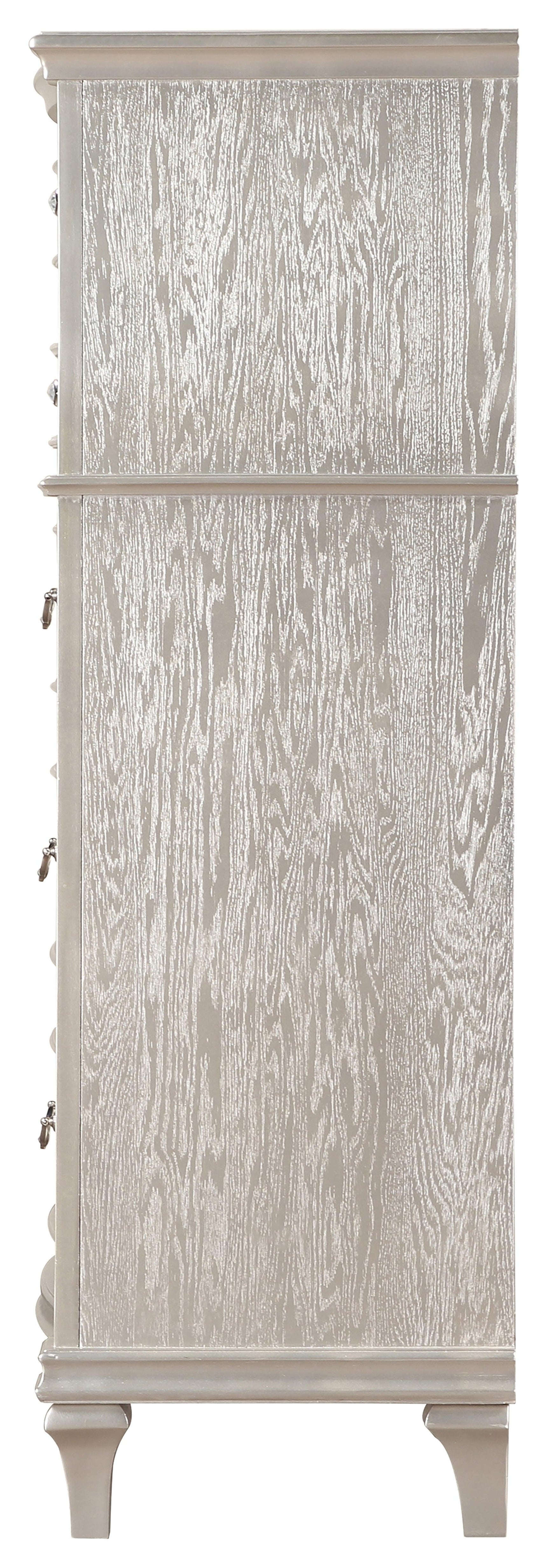 Side view of Evangeline 6-Drawer Chest showcasing glittering side panels
