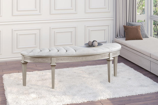 Doma Light Gray Upholstered Fabric Bench front angle