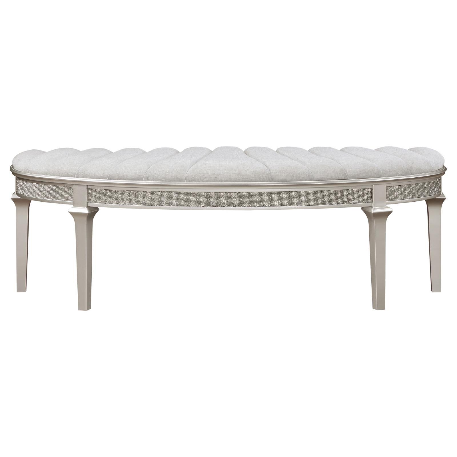 Close-up of fabric upholstery on Doma bench