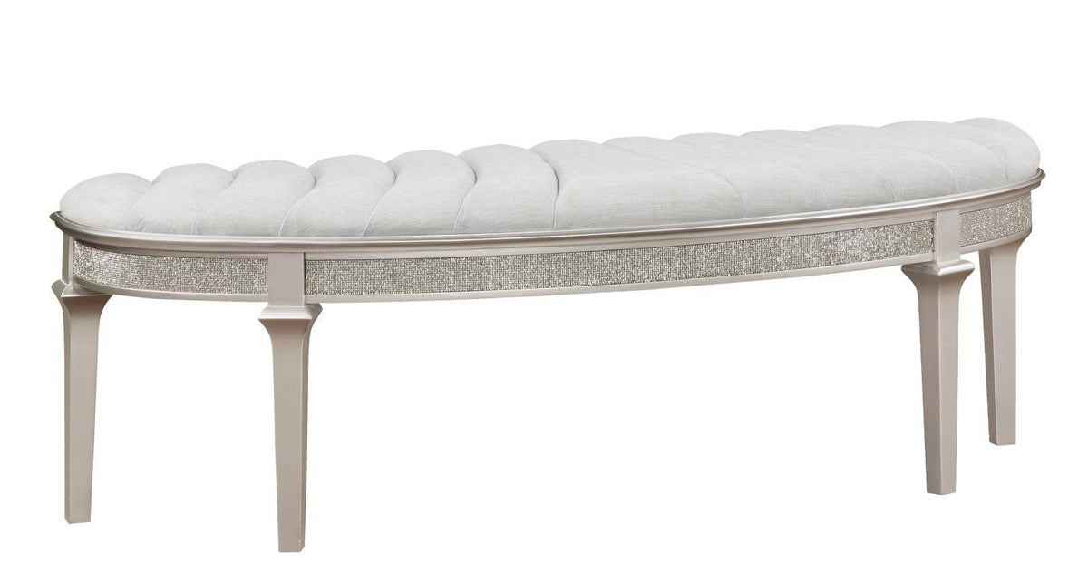 Side view of Doma Light Gray Upholstered Fabric Bench