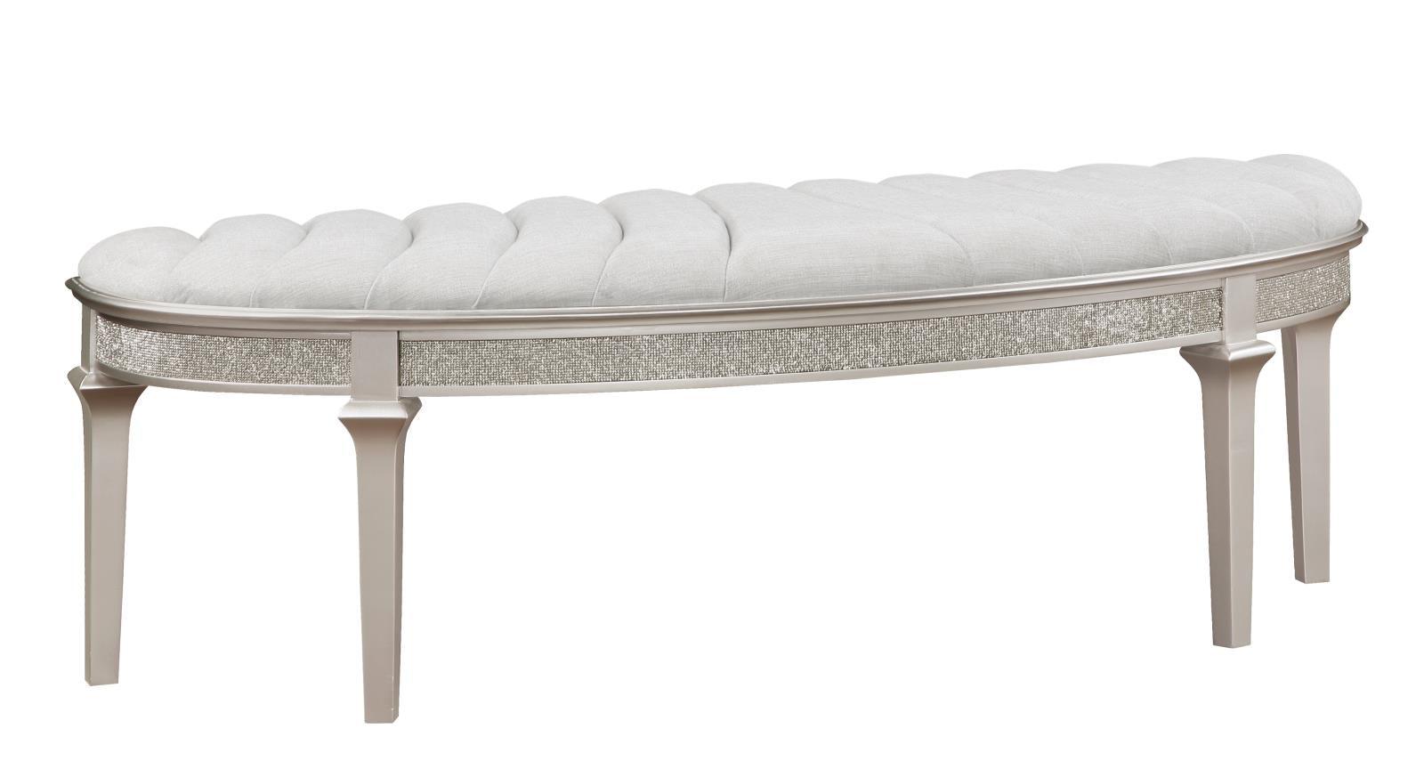 Side view of Doma Light Gray Upholstered Fabric Bench