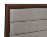 Walnut upholstered queen bed frame side profile