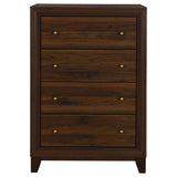 Close-up of metal knob hardware on Welsley chest drawer