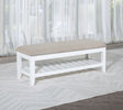 Side view showing white upholstered seat and poplar wood frame