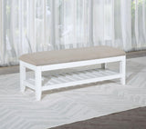 Side view showing white upholstered seat and poplar wood frame