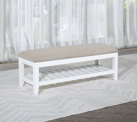 Side view showing white upholstered seat and poplar wood frame