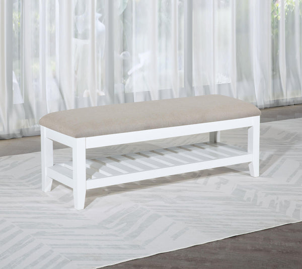 Side view showing white upholstered seat and poplar wood frame
