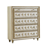 Antonella Upholstered Tufted Eastern King Bed Ivory and Camel - Upholstery and nailhead trim close-up