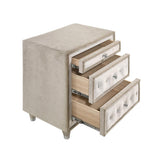 Close-up of Antonella nightstand drawer with crystal-like button tufting