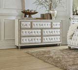 Antonella 7-Drawer Upholstered Dresser Ivory and Camel front angle