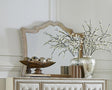 Antonella dresser mirror with camel upholstery and nailhead trim, front view