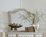 Antonella dresser mirror with camel upholstery and nailhead trim, front view