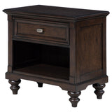 Top view of Andover nightstand surface in dark oak finish