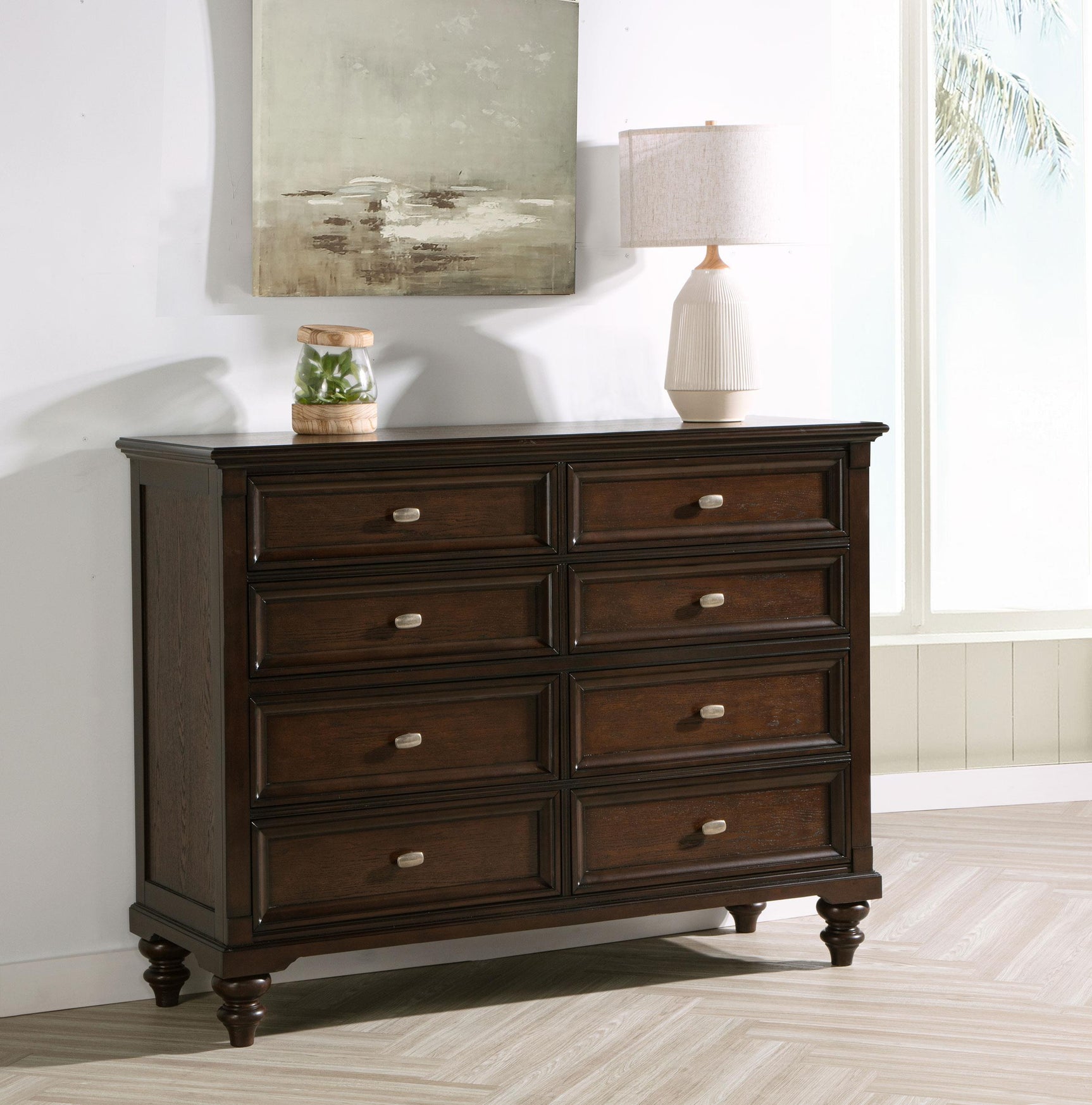 Andover dresser drawer detail with gunmetal knobs
