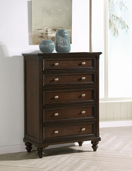Andover chest side view showing metal knob hardware