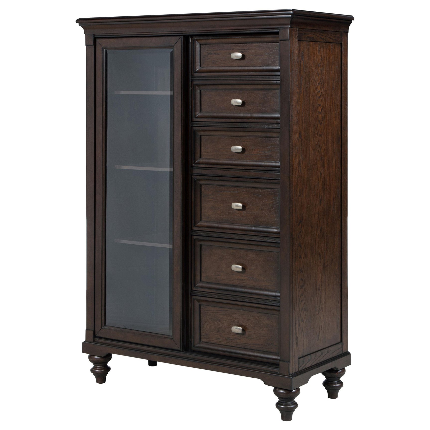 Top drawer with dark brown felt lining shown in open position