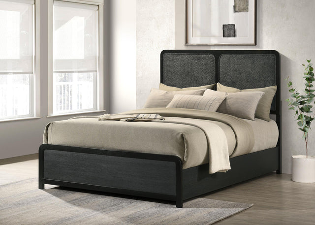 Cavelle bed headboard detail showing charcoal chenille panels