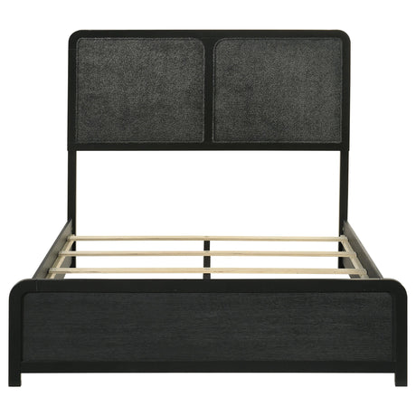 Burnished black bed frame with softly rounded corners
