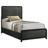 Side view of Cavelle upholstered twin bed