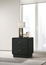 Side angle of Cavelle black 2-drawer nightstand