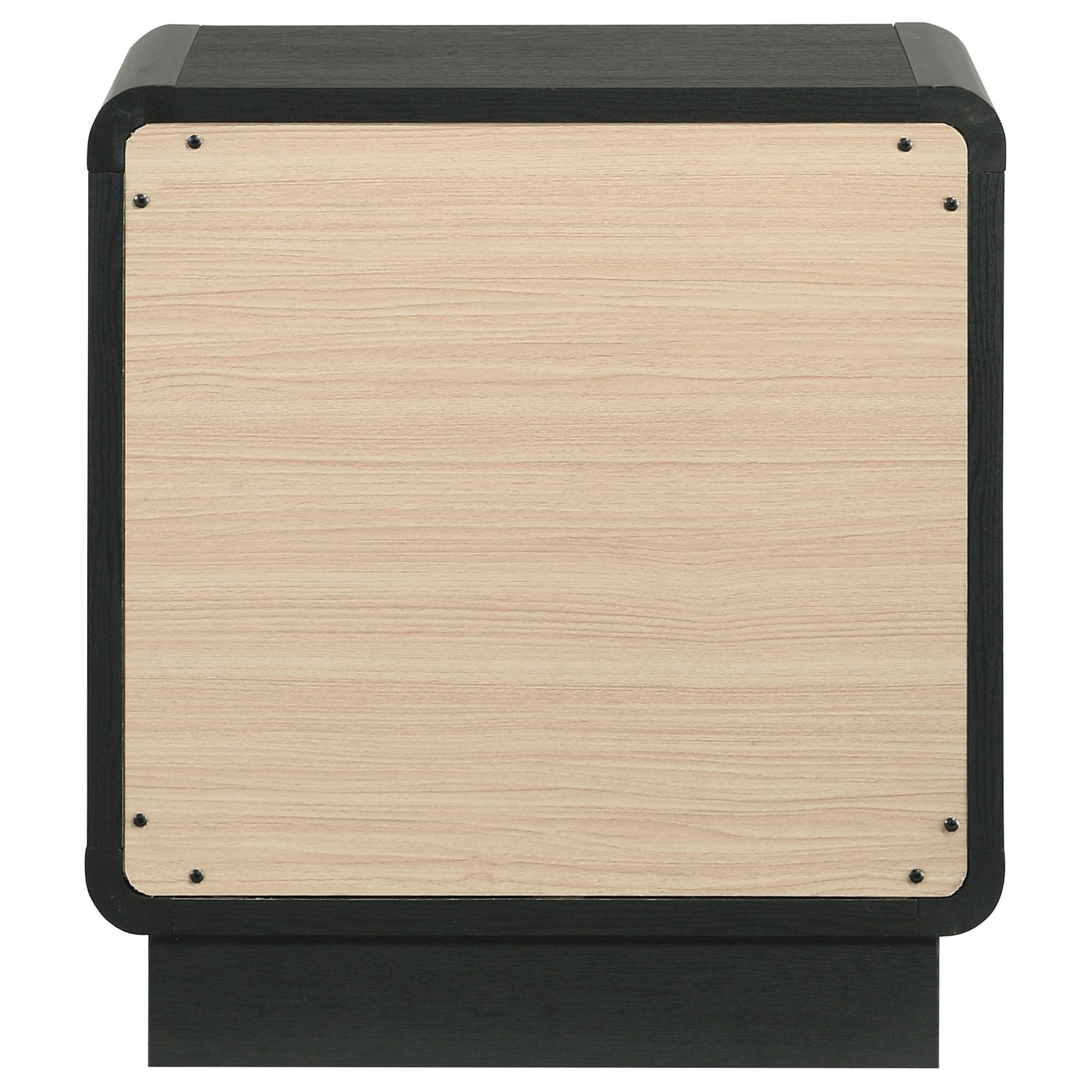 Back view of Cavelle nightstand metal extension glides