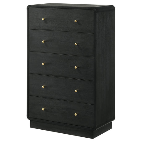 Close-up of metal knob hardware on drawer