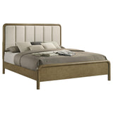 Amsbury bed side view showing nutmeg wood finish