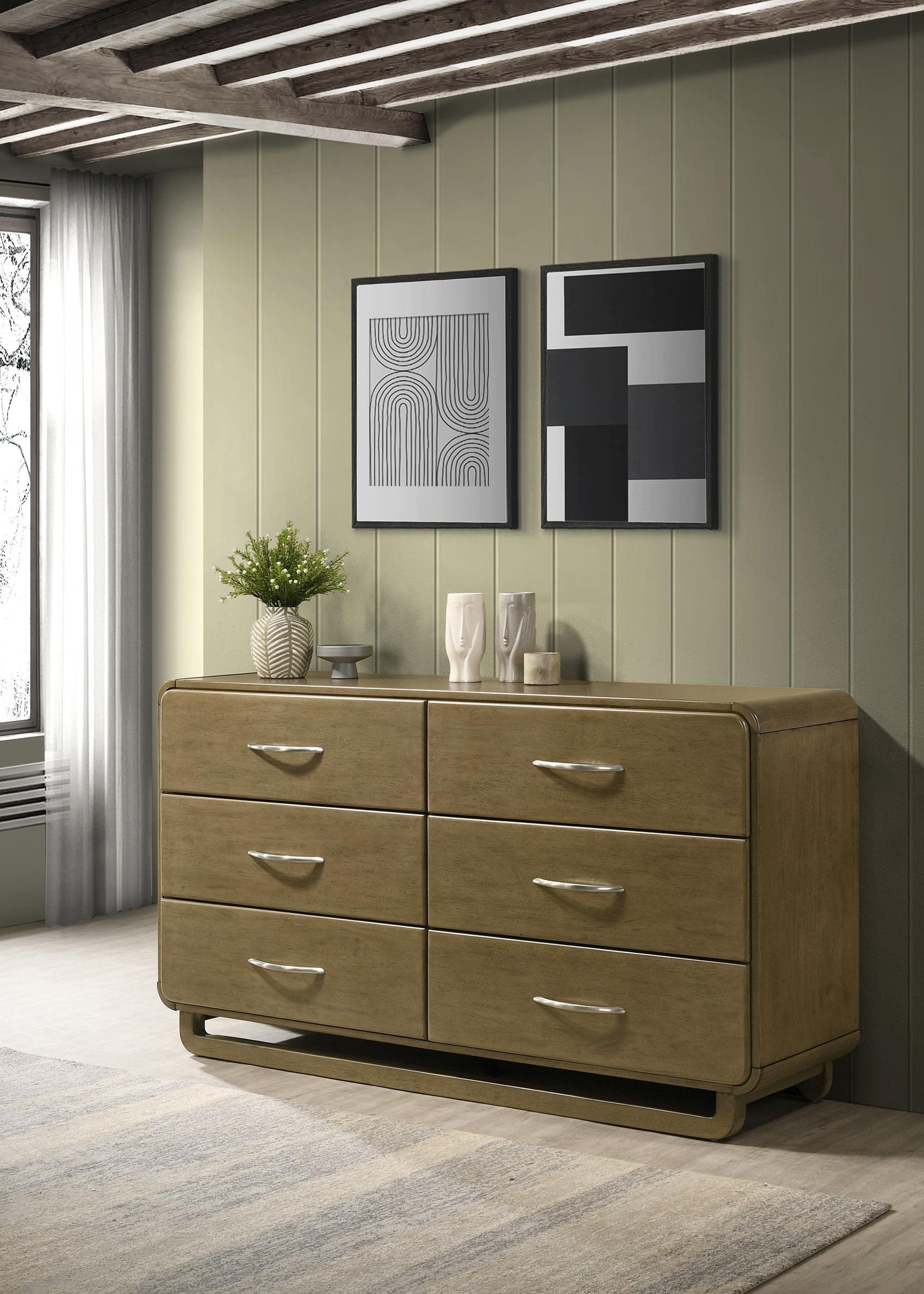 Amsbury dresser side angle showing rounded corners