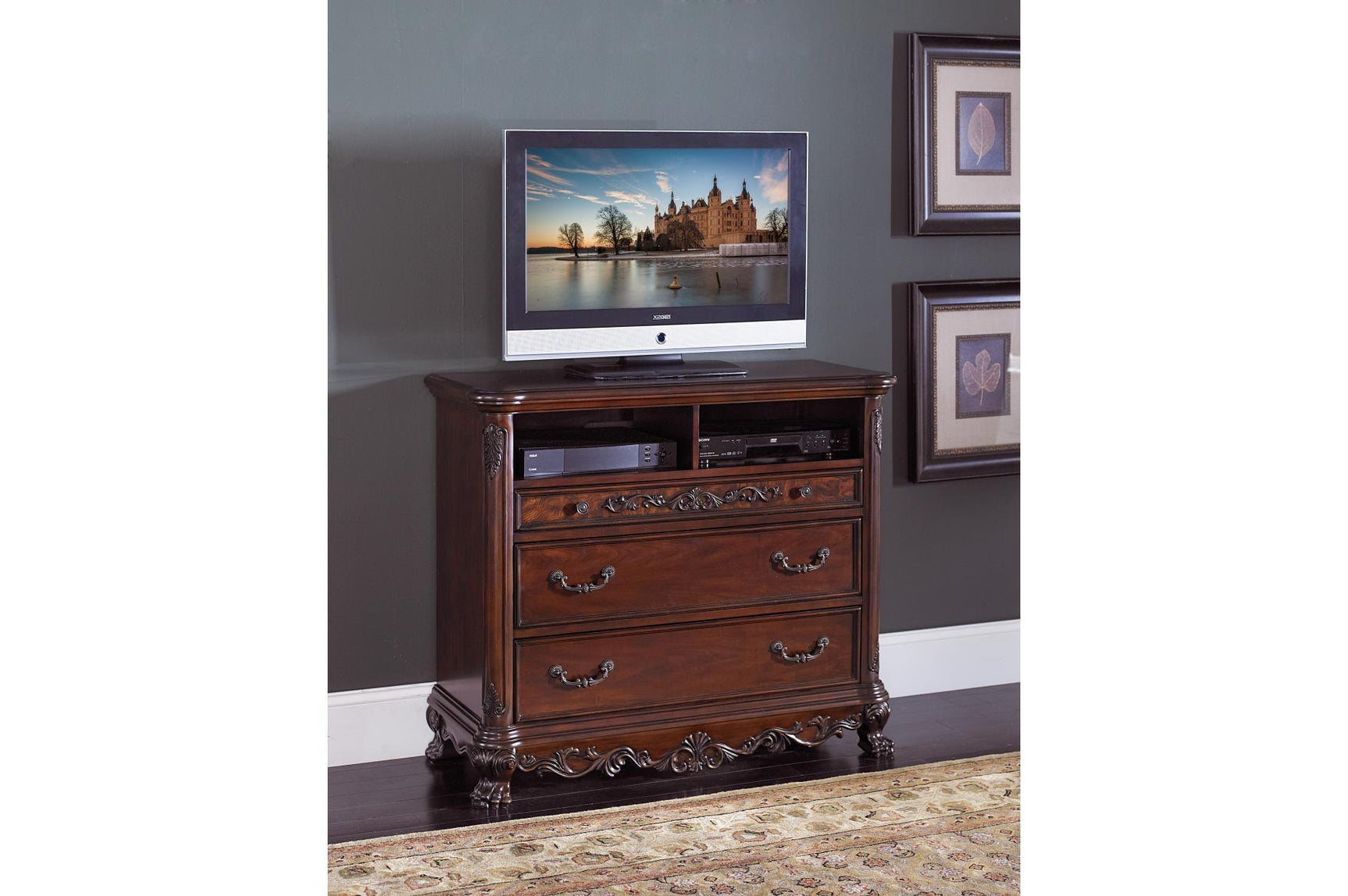 Deryn Park Cherry Modern Sleek Traditional Solid Hardwood Sleigh Bedroom Set - Ella Furniture