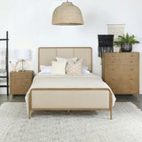 Arini queen panel bed close-up on headboard upholstery
