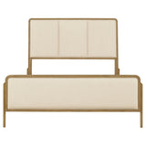 Side view showing aged brass metal legs and black frame