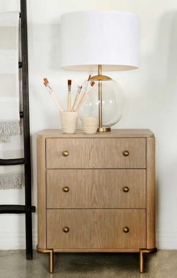 Arini 3-Drawer Nightstand with Dual USB Ports sand wash finish front view
