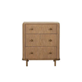 Side angle of Arini 3-Drawer Nightstand with aged brass knobs