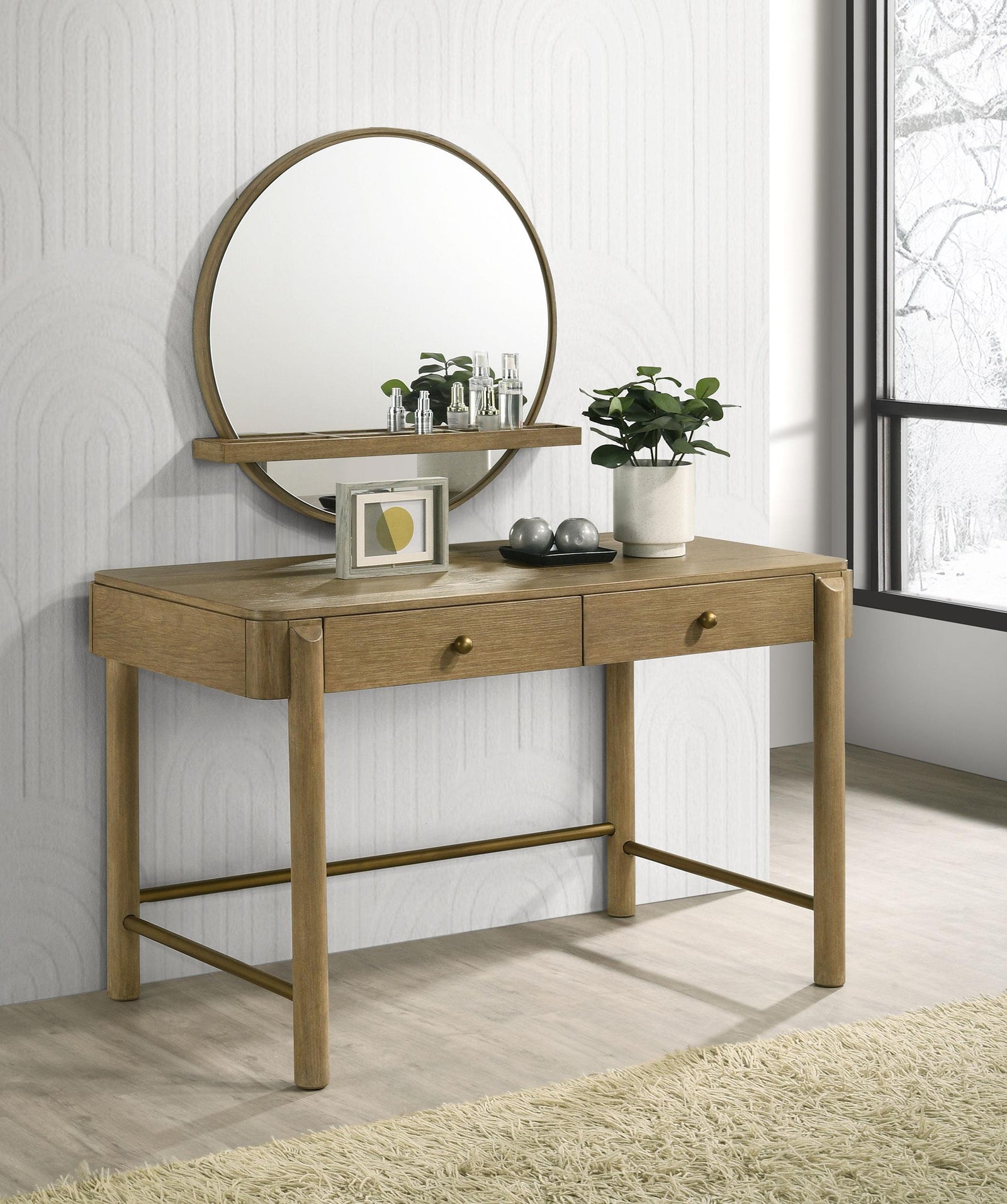Arini Arini 2-piece Makeup Vanity Table and Mirror Set Sand Wash 224307-SET
