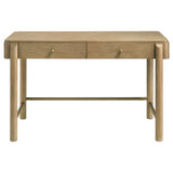 Side angle of Arini vanity table showing drawer and gold-finished metal ball knob