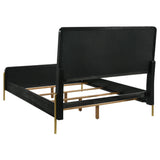 Side profile of Arini queen panel bed showing panel design