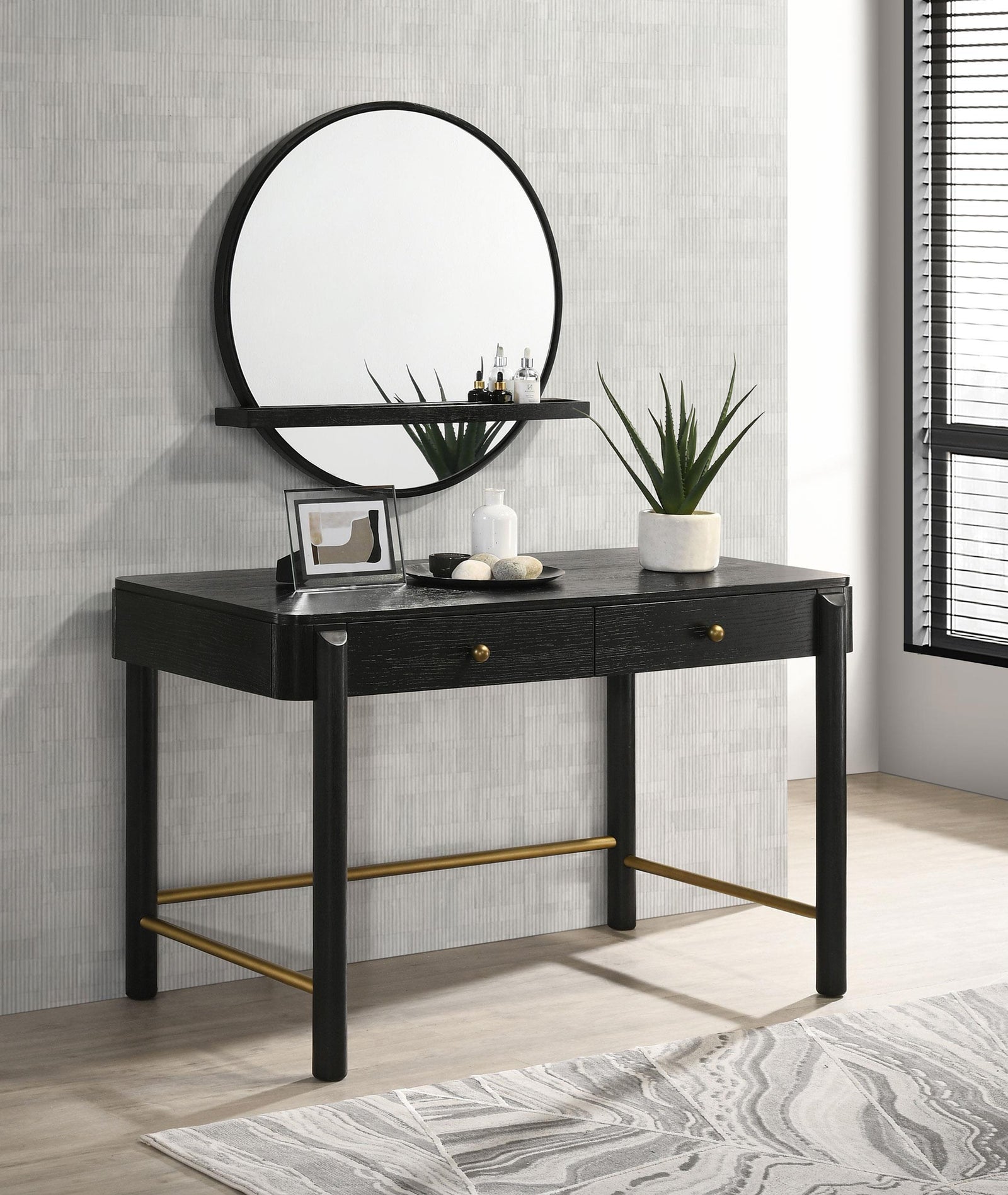 Arini Arini 2-piece Makeup Vanity Table and Mirror Set Black 224337-SET